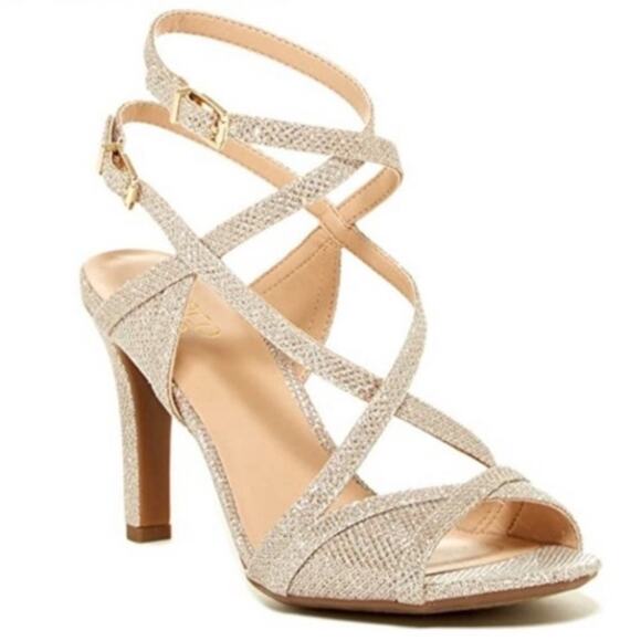 Franco Sarto Queen Gold Metallic Heel Sandals 10 - Picture 1 of 11